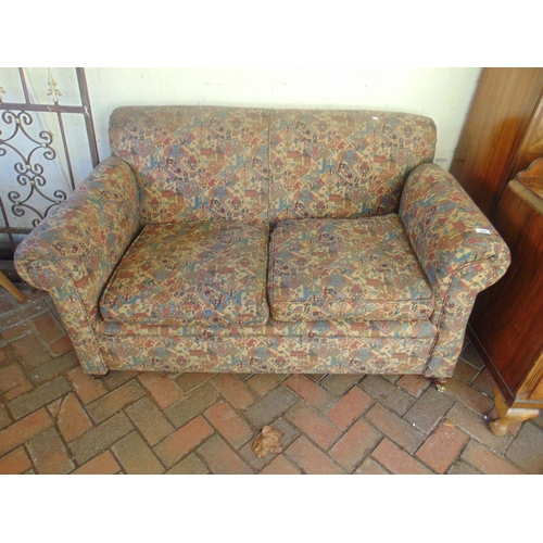 399 - Reupholstered drop arm settee. 56