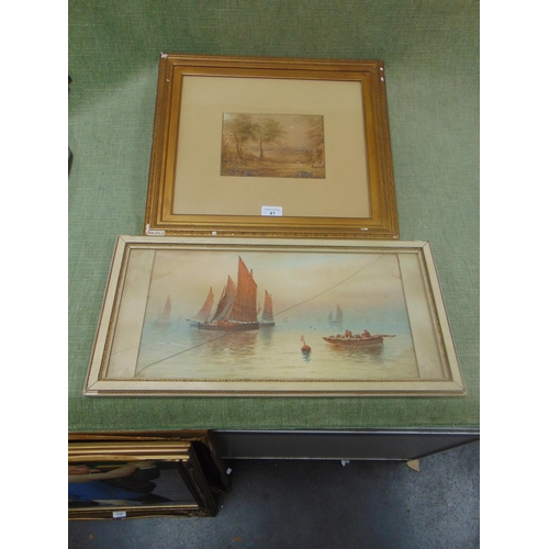 41 - Framed and glazed water colour, country scene, indistinctly signed and one other picture (2).