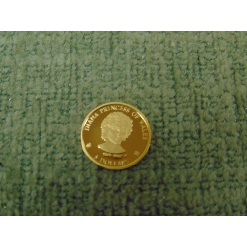 427 - 24 carat gold $5 1/25oz coin , commemorating Diana Princess of Wales, with certificate.