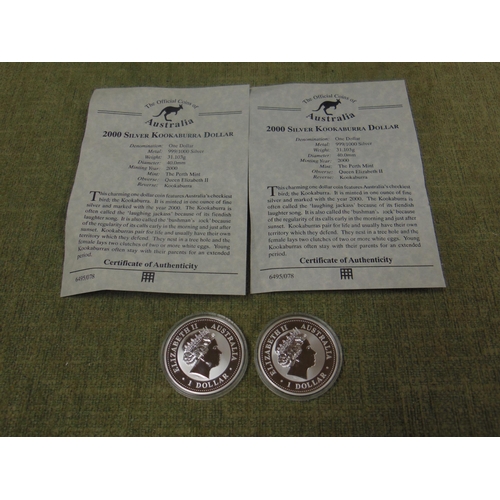 432 - Two Queen Elizabeth II 2000 silver $1 Kookaburra coins.