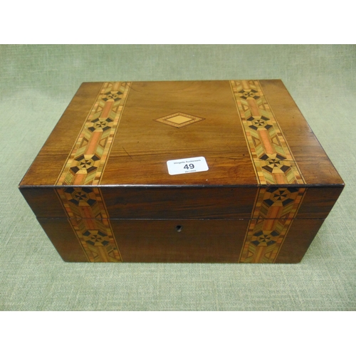 49 - 19th century parquetry inlaid walnut sewing box.