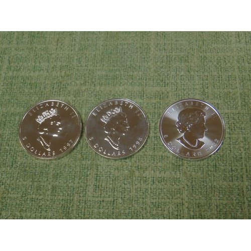 5 - Three Queen Elizabeth II Canadian fine silver $5 coins. 1997, 1998 & 2022.