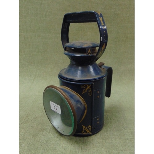 71 - Painted railway lamp.