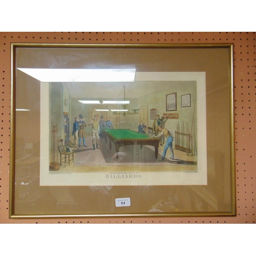 84 - E.F. Lambert, framed and glazed colour engraving - Billiards. 9.5 x 15