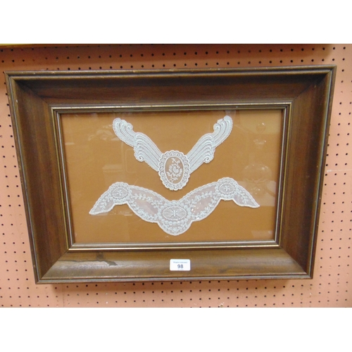 98 - Framed and glazed lacework example.