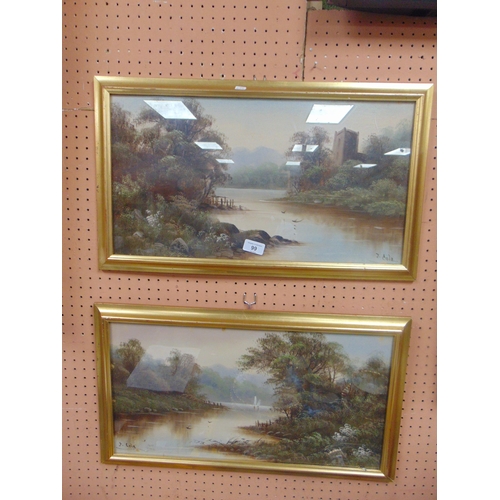 99 - J.Cole, pair of framed and glazed oil paintings, river scenes, each signed. 11 x 21