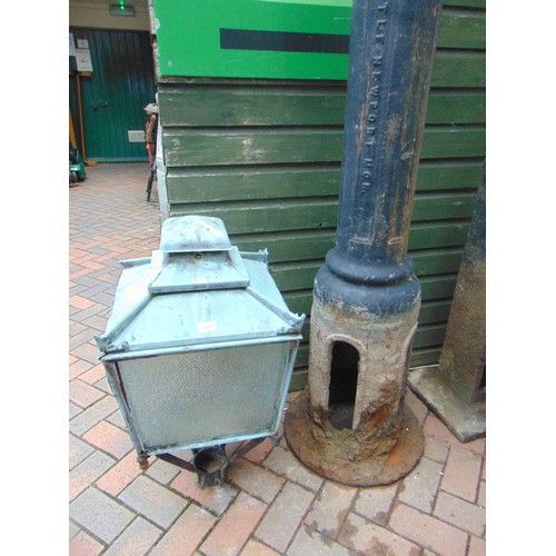 421 - Antique cast iron street lamp and copper lantern, Impressed marks T.S.Spittle, Newport, Monmouth. Ap... 