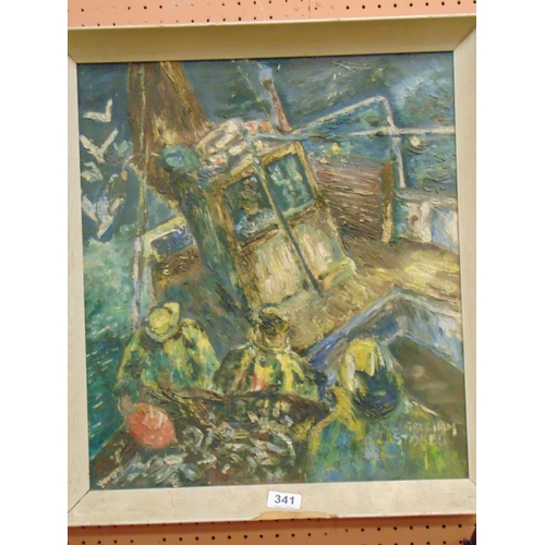 117 - Gresham Stokes, framed oil painting on board, 'Our Daddy Pilcharding', signed lower right. 19.5 x 17... 