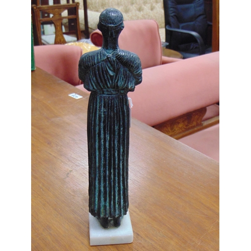 126 - Cast metal statue with verdigris finish. The Charioteer of Delphi, 12.25