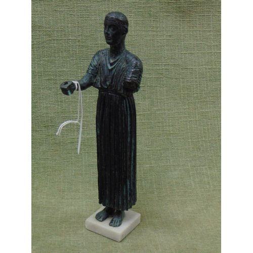 126 - Cast metal statue with verdigris finish. The Charioteer of Delphi, 12.25