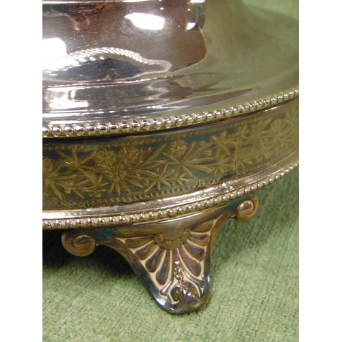 1 - Good silver plated centre piece, having cut glass bowl, moulded leaf form stepped base and on scroll... 