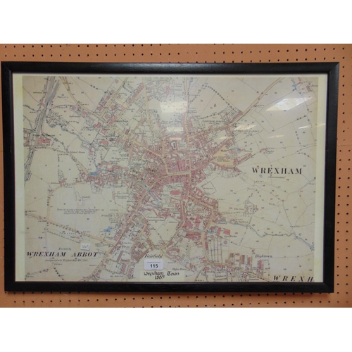 115 - Framed and glazed map of Wrexham, 1885. 16 x 23