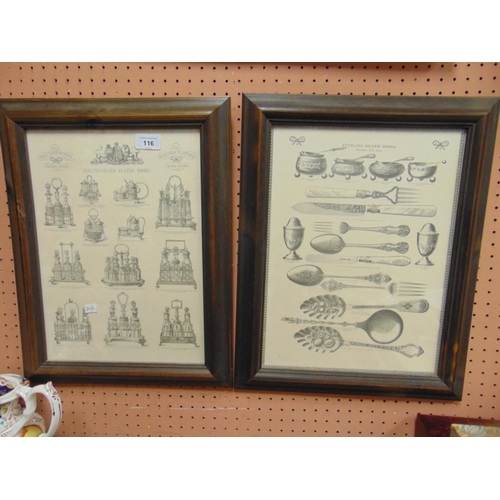 116 - Pair of reproduction framed and glazed black and white prints, studies of electroplated items.