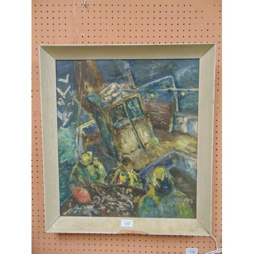 117 - Gresham Stokes, framed oil painting on board, 'Our Daddy Pilcharding', signed lower right. 19.5 x 17... 