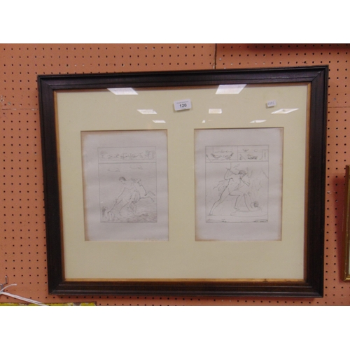 120 - Pair of framed and glazed black and white studies of classical scenes.