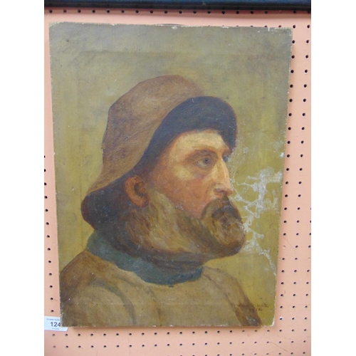 124 - Winnie Roberts, 1910 - unframed oil painting on canvas, entitled 'An old Fisherman'. signed lower ri... 