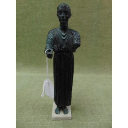 126 - Cast metal statue with verdigris finish. The Charioteer of Delphi, 12.25