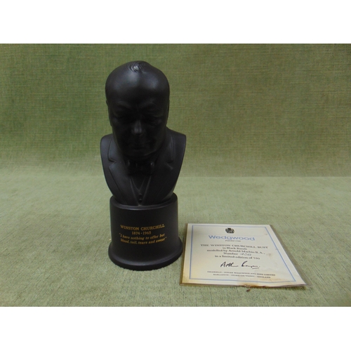 130 - Wedgwood Winston Churchill black basalt bust, modelled by Arnold Machin R.A. limited edition number ... 