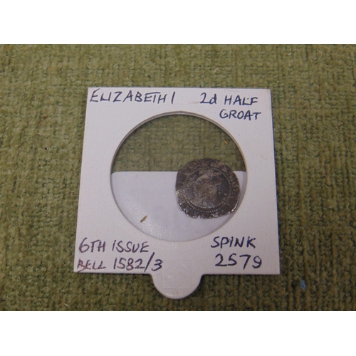 206 - Elizabeth I silver 1582/3 2d 6th issue half groat coin.