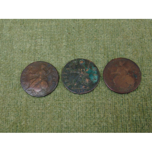 214 - George III, Three 1777 half penny coins.