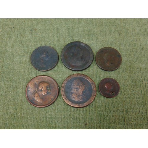 215 - George III , two cartwheel penny, 1806 penny, two 1/2 d and a 1 farthing coin.