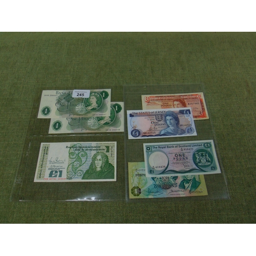 245 - Seven £1 banknotes, England, Scotland, Ireland and Jersey.