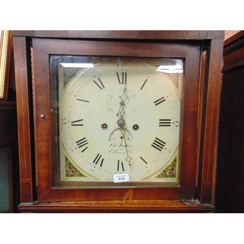 518 - 19th century inlaid oak long case clock , maker Thomas Taylor Ellesmere, having 8 day movement, flor... 