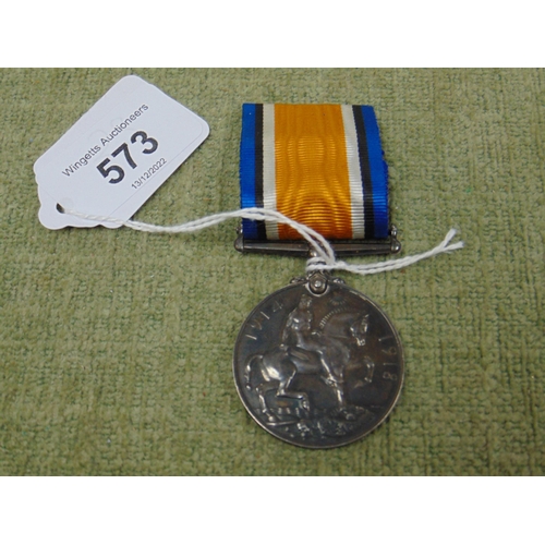 573 - First World War medal with ribbon, awarded to 780 PTE J.D JONES DENBIGH YEO.