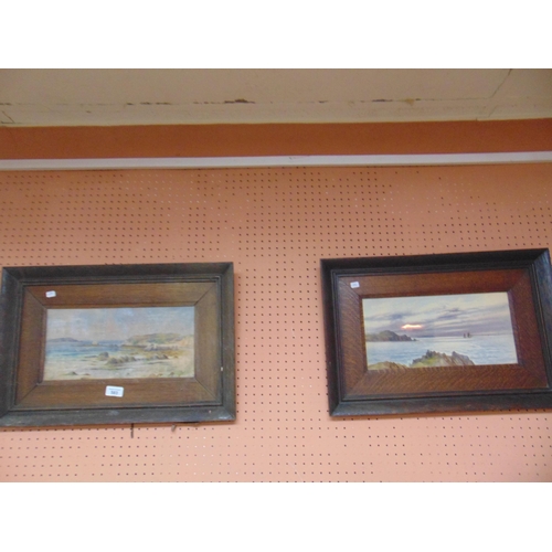 583 - Pair of oak framed watercolours, coastal scenes.