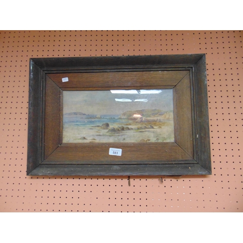 583 - Pair of oak framed watercolours, coastal scenes.