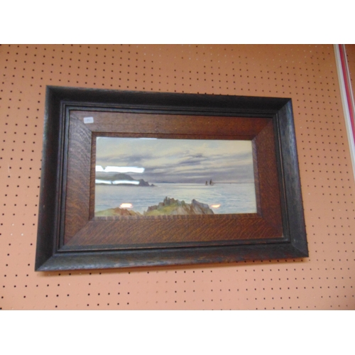 583 - Pair of oak framed watercolours, coastal scenes.