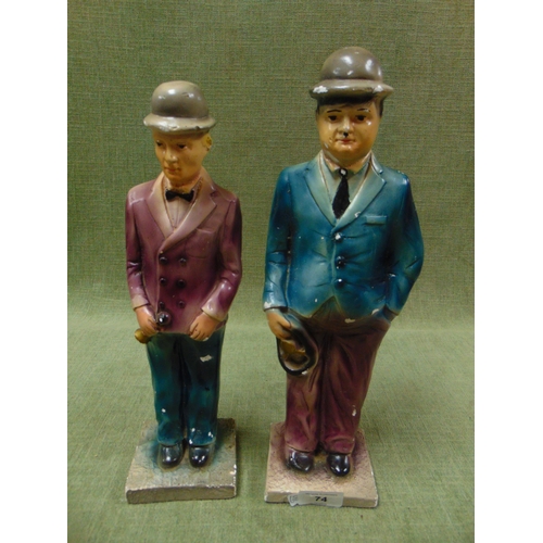 74 - Pair of chalk painted figures, Laurel & Hardy. Each 14