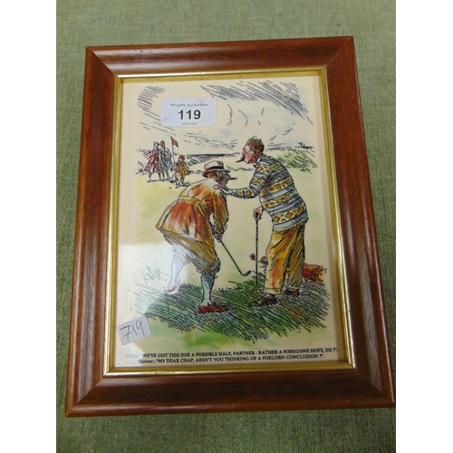 119 - Framed humorous golfing tile. 7.5 x 5.5