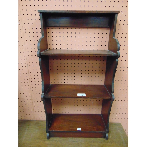 94 - Mahogany three tier wall shelf, 25 x 12 x 6.5