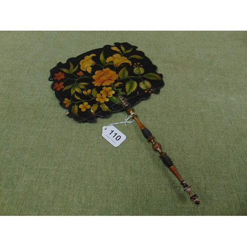 110 - Antique laquered hand screen, having floral painted decoration.