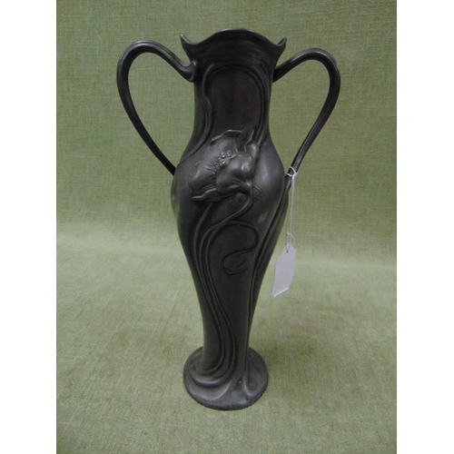 125 - WMF Art nouveau pewter two handled vase. 12