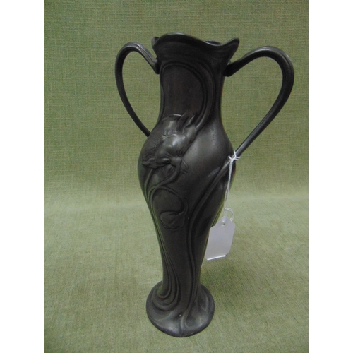 125 - WMF Art nouveau pewter two handled vase. 12