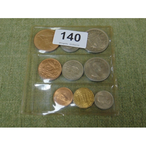 140 - 1953 coronation set of coins, farthing to halfcrown.