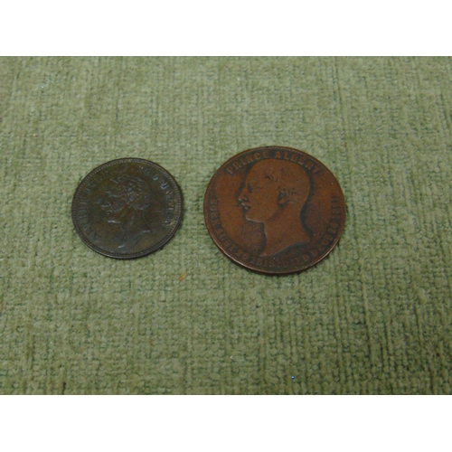 146 - Two mid 19th century copper commercial tokens, iron monger Merchant Auckland and Chester , featuring... 