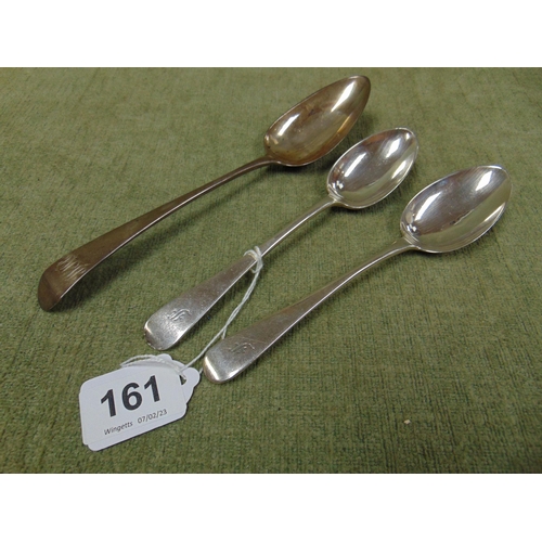 161 - Three antique silver serving spoons. 4.8 ozt inc.