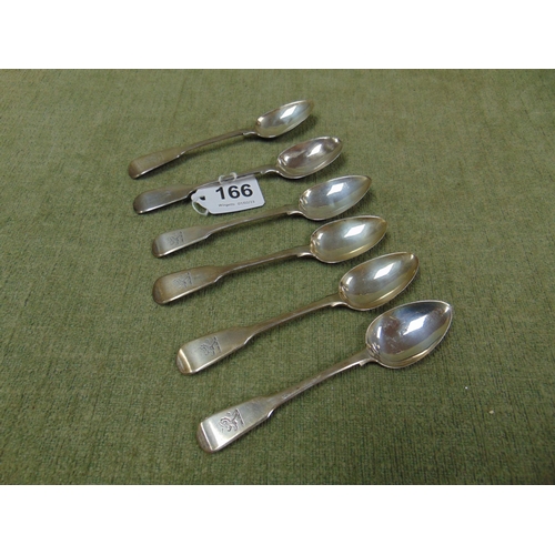 166 - Set of five silver spoons, maker James Thomas, London 1825 and one other silver spoon. 4.1 ozt inc.