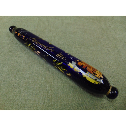 167 - Victorian Bristol blue coloured glass rolling pin, inscribed 'Remember Me'. 13