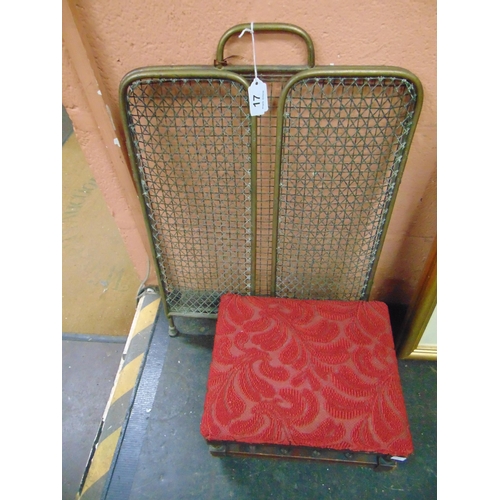 17 - Wirework double fold spark guard, together with an Edwardian footstool. (2).