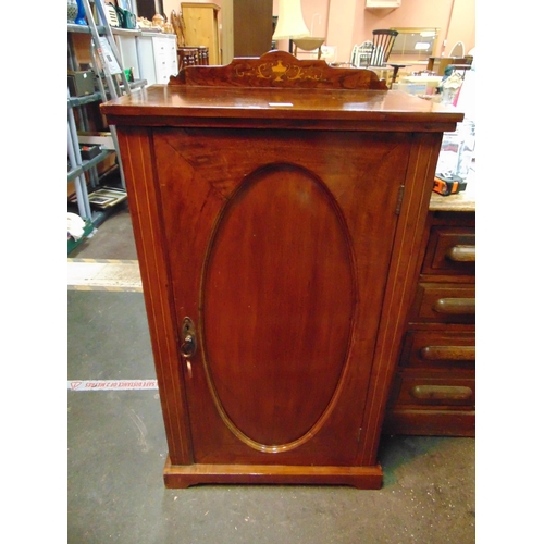 194 - Edwardian inlaid rosewood and mahogany music cabinet, single door enclosing a fitted interior and on... 