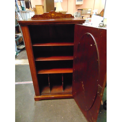 194 - Edwardian inlaid rosewood and mahogany music cabinet, single door enclosing a fitted interior and on... 