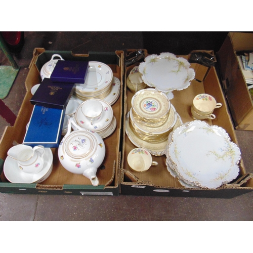 210 - Antique gilt edged dessert  set, floral tea set, boxed Worcester china, etc (2 boxes).