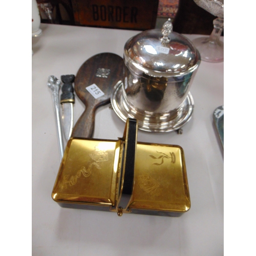 215 - Mappin Bros plated biscuit barrel, hand mirror, etc.