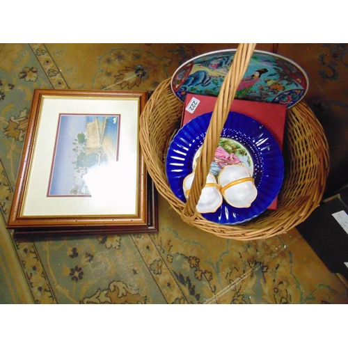 222 - Wicker basket, pair of prints, etc.