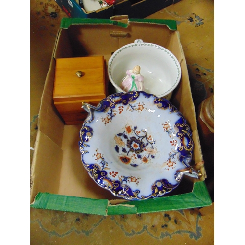 223 - Victorian floral comport, wooden box, chamber pot, etc.