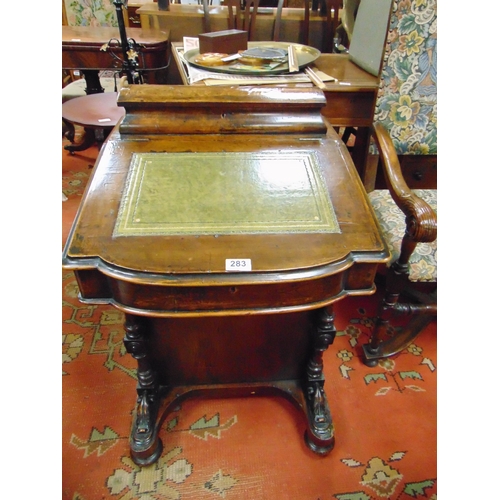 283 - Victorian walnut Davenport, lift up top compartment, green leather writing surface revealing a fitte... 